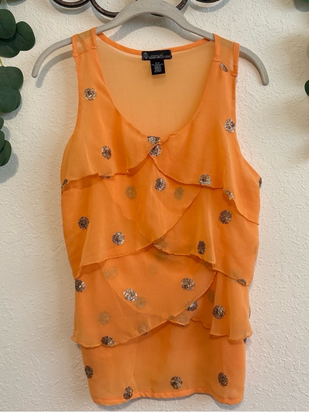 Y2K Fairycore Orange Sequined Ruffled Tank Top💕